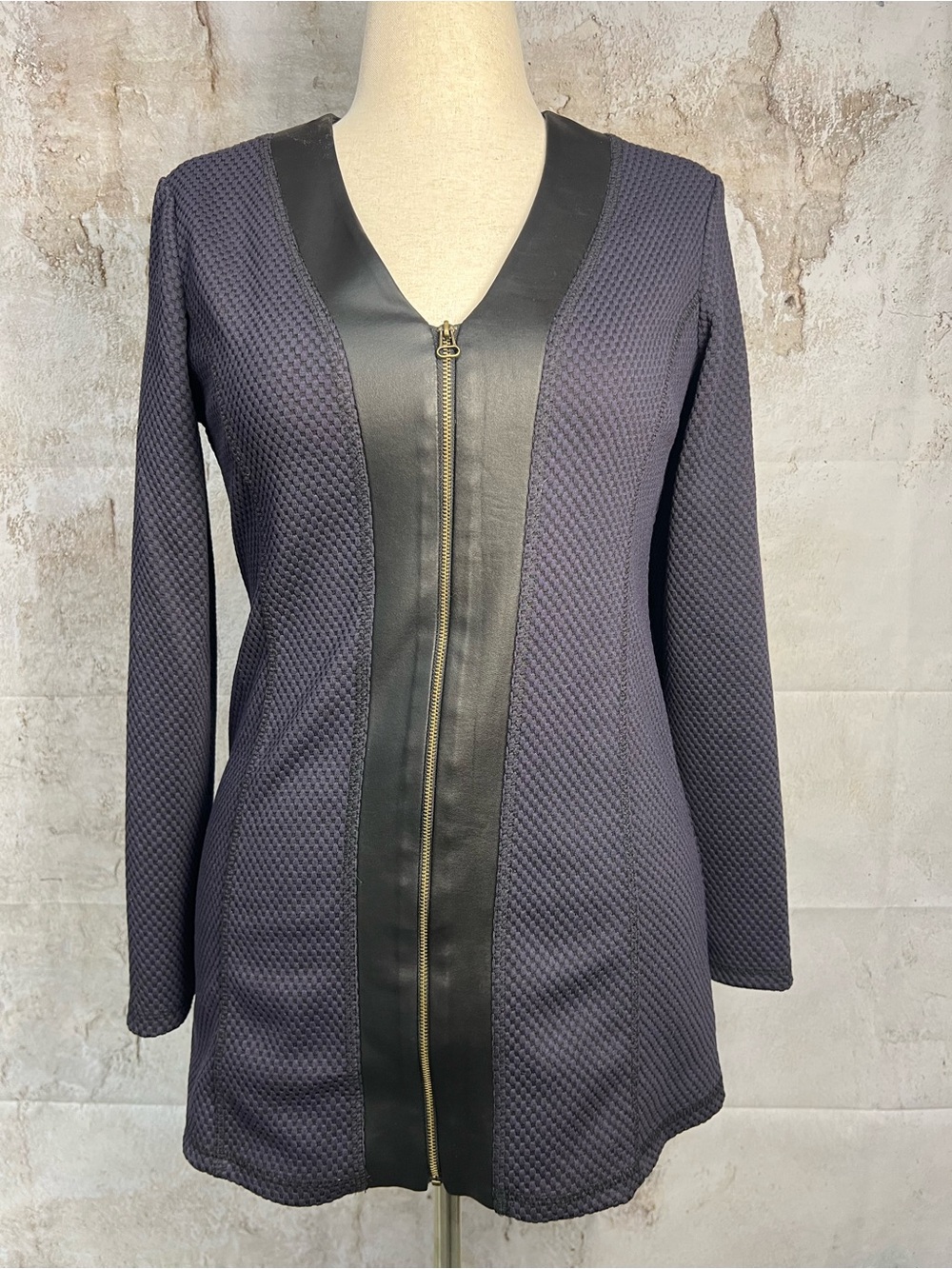 Dark Academia Moto Zip Textured Faux Leather Colorblock Jacket Dress